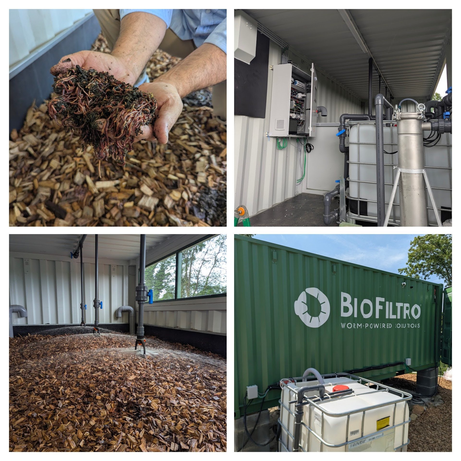 Système BIDA® en container — vers de terre, irrigation, équipements et vue extérieure